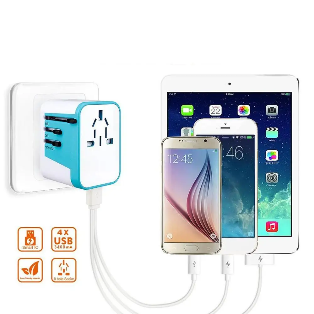110 250 В 3AC 4 порта USB Универсальное зарядное устройство для путешествий настенное