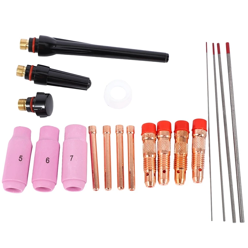 

19Pcs Tig Welding Torch Nozzle Cups Collets Body Kit With Tungsten Electrodes For Welding Torch Wp-17/18/26