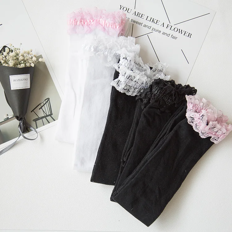 

Free shipping Women girls Lolita lace over-the-knee socks girl's cotton autumn stocking
