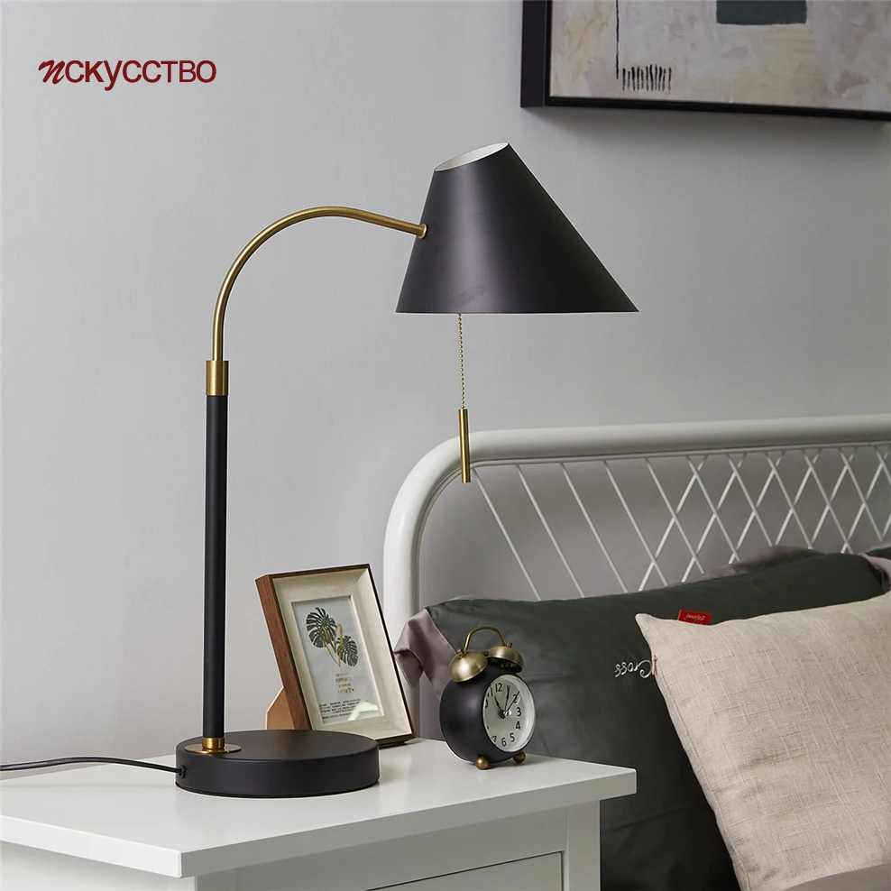 

Nordic Macaron Curved Design Desk Lamp With Pull Switch Colorful Study Office Reading Light Iron Art Home Bedroom Bedside Lamps