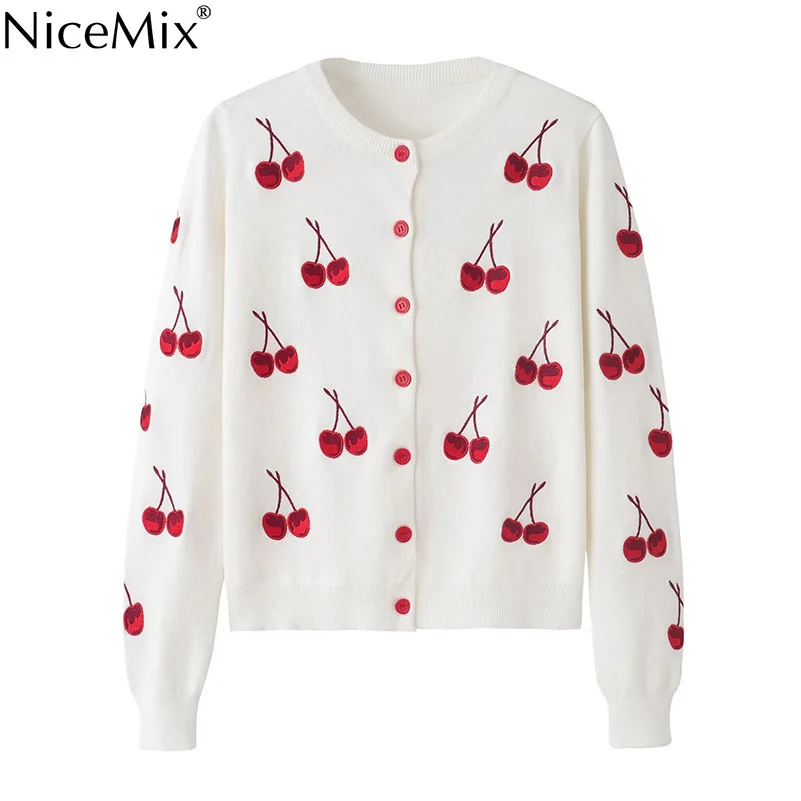 Кардиган NiceMix на весну и осень женские свитера повседневные кардиганы с вышивкой