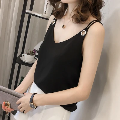 Женский шифоновый топ без рукавов повседневный пикантный с V-образным вырезом