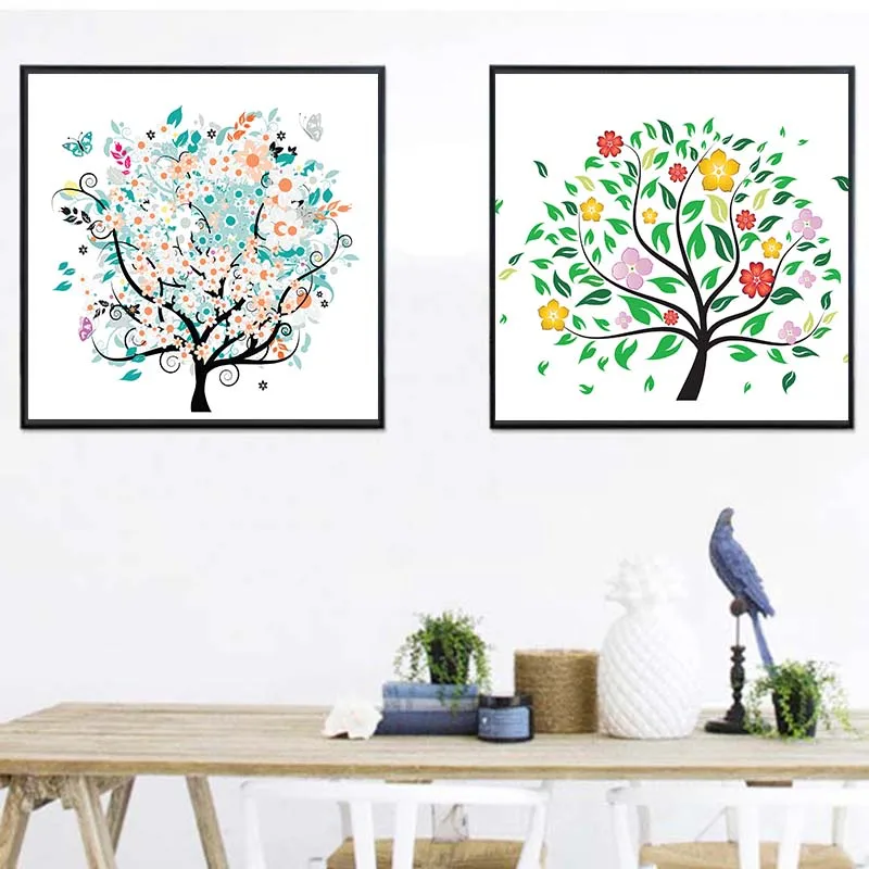 Четырехсезонная Настенная картина с изображением цветов дерева акварель