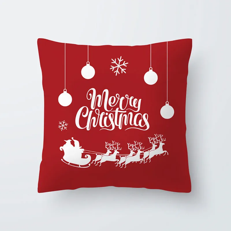 Квадратная льняная наволочка с надписью «Merry Christmas», наволочка с изображением Санта-лося и колокольчика для домашнего дивана, Рождественский Декор