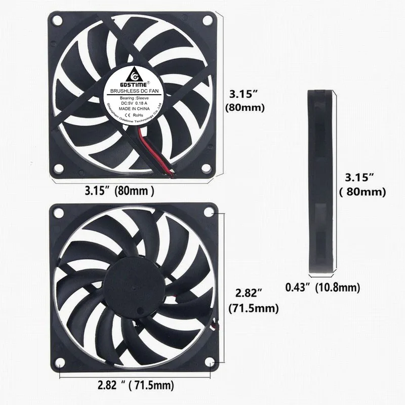 1 шт./лот Gdstime 80 мм 8 см 2Pin 80x80x10 5 в DC бесщеточный кулер для процессора охлаждающий