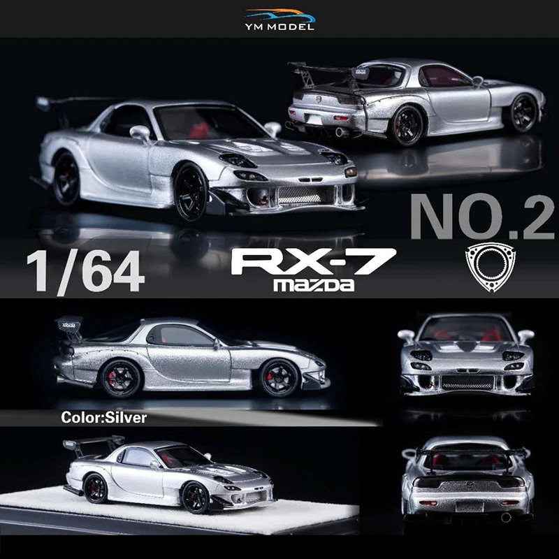 

Модель автомобиля 1/64 POP YM модель 1:64 литая модель автомобиля RX-7 Mazda Блестящая серебряная Смола JDM