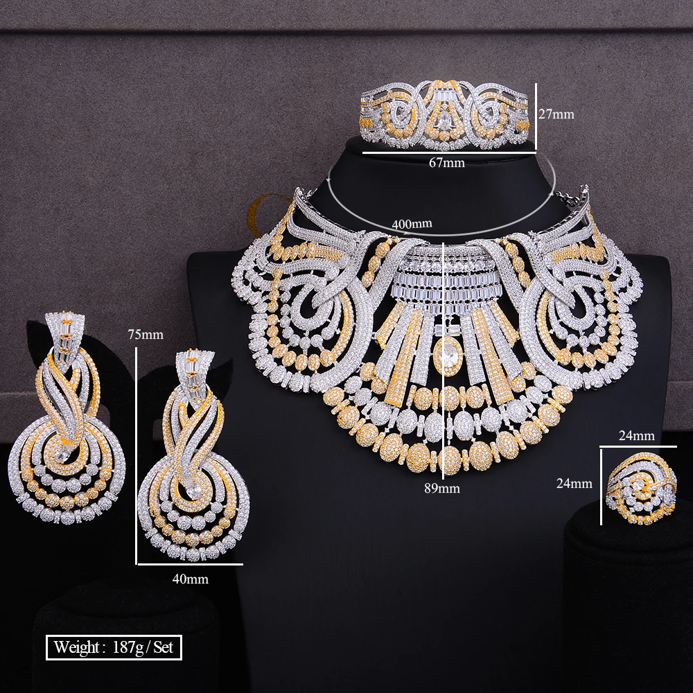 High Quality 4PCS Luxury BOLD Chokers African Jewelry Set For Women Wedding earings fashion jewelry 2021 indian jewelry Sets images - 6