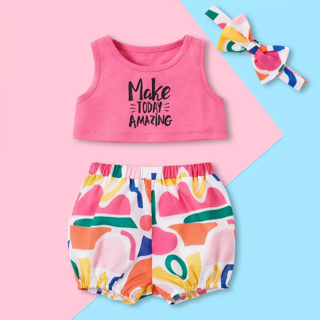 2019 г. Летний комплект одежды для маленьких девочек Модный жилет без рукавов с