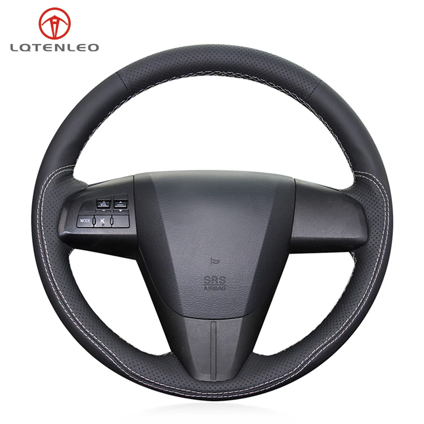 

LQTENLEO Black Genuine Leather Steering Wheel Cover For Mazda 3 2008-2015 Mazda 5 Mazda 6 2011-2013 CX-7 CX7 CX-9 CX9 2010-2015