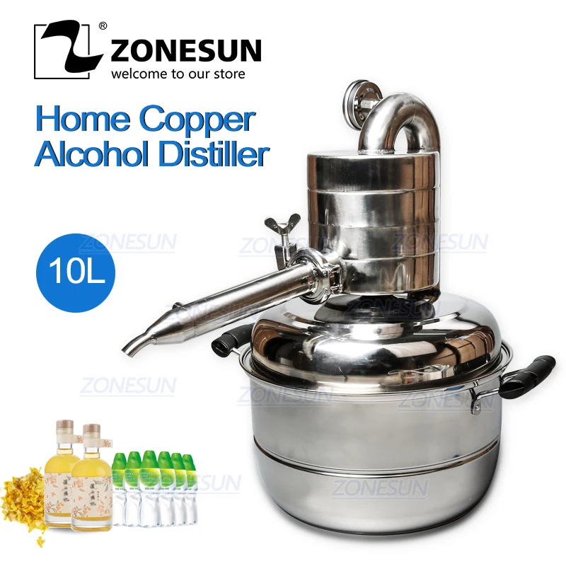 

ZONESUN 10-литровый дистиллятор Moonshine, спирт, нержавеющая сталь, медь, сделай сам, домашняя вода, вино, эфирное масло, набор для пивоварения