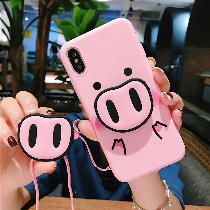 Ins с рисунком свиньи порошка для samsung galaxy A6 7 2018 чехол телефона A30 40 50 60 70 80 шнурки