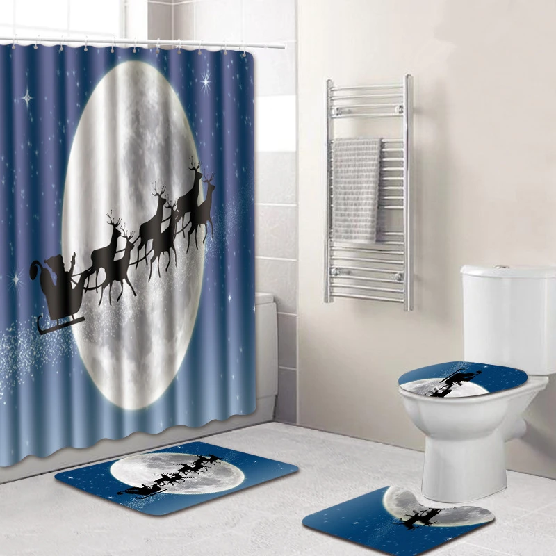 Zeegle Рождественский набор ковриков для ванной с душевой занавеской коврик