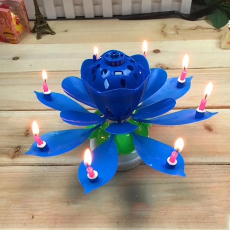 2 шт. Новая Вращающаяся Свеча в форме лотоса музыкальная свеча с днем рождения