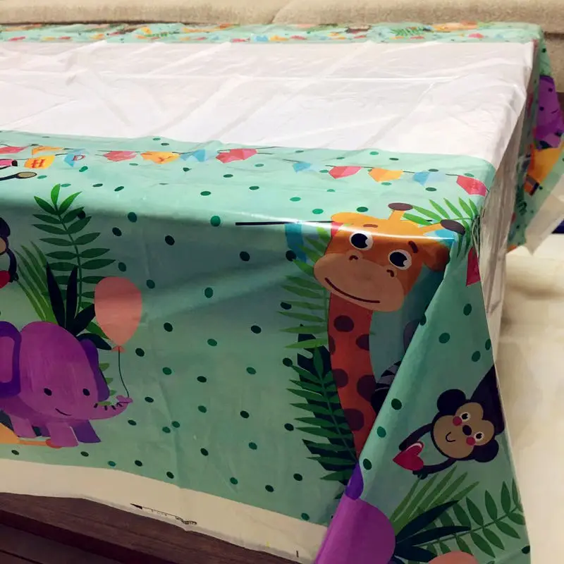 1pcs tablecloth Вечерние принадлежности, Мультяшные милые разноцветные джунгли, животные, Одноразовые столовые наборы для детей, для дня рождения, для мальчиков и девочек - Цвет: 1pcs tablecloth