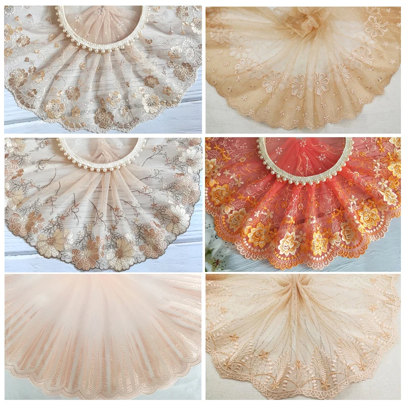 3 ярда 16-26 см желто-коричневая сетка с вышивкой кружевное изделие ручной работы DIY