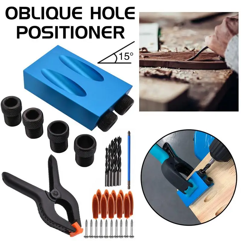 

34Pcs/Set Woodworking Angle Oblique Positioner 15 Degrees M6-M8-M10 Guide Drill Bit Locator Drilling Hole Wood Tools