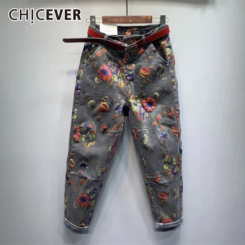 

CHICEVER минималистский печати хит Цвет джинсовые брюки для женщин с высокой талией Полная Длина детские повседневные штаны-шаровары джинсы дл...