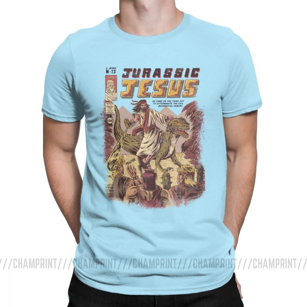 Мужские футболки Jurassic Jesus, японское аниме, манга, футболки, драконы, монстр, ретро топы Games, Harajuku, уличная одежда, футболки - Цвет: Небесно-голубой