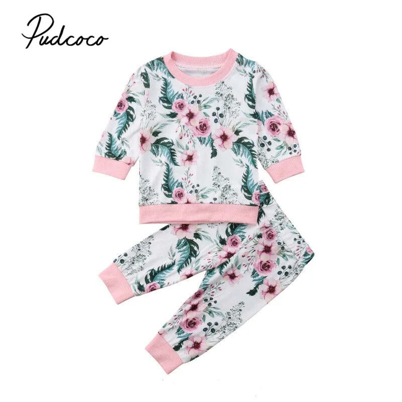 

0-3T Toddler Kids Baby Girl Floral Outfits Infant Babies Clothes T-shirt Top Pants Outfit Clothing Sets Tracksuit