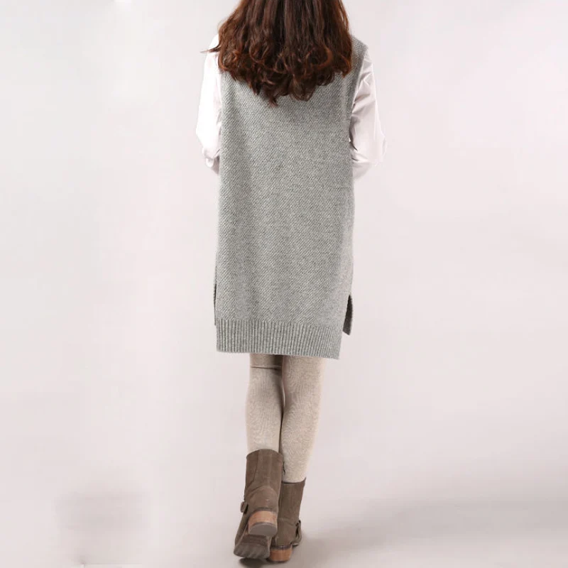 Трикотажная жилетка для девочек однотонная с V-образным вырезом удлиненная детей