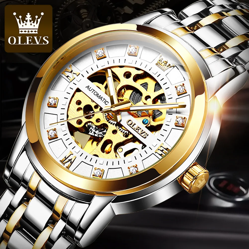 

Luxury Hollow OLEVS Automatic Mechanical Men's Watch Waterproof Luminous Diamond Men's Watch Stainless Steel Sports Clock 9901