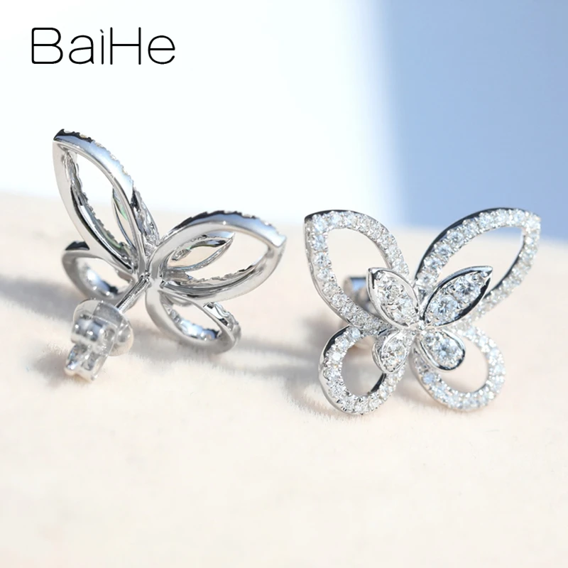 Женские серьги-гвоздики BAIHE из натурального белого золота 14 к со сверкающими