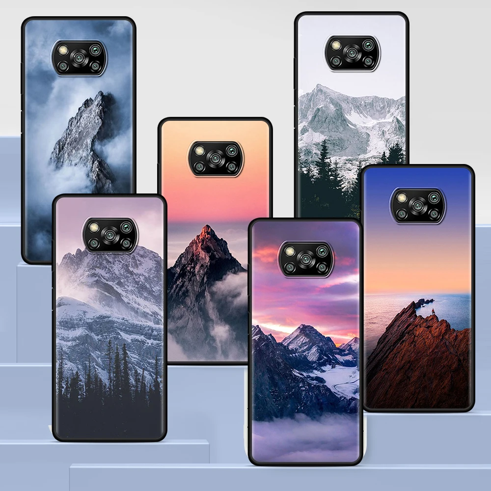 

Snowy Mountain Landscape Case For Xiaomi Poco X3 NFC M3 Pocophone F1 Mi 11 Lite 10T 9T Pro Note 10 9 CC9E A3 Black Soft Cover