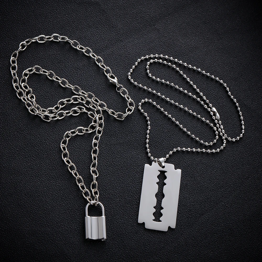 1 шт. женский двухслойный замок кулон ожерелье полый из большого лезвия бритвы