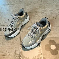 2021 black platform sneakers women shoes casual lace up thick sole shoes woman beige chunky sneakers leather vulcanize shoes