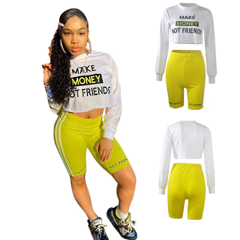 

Women'S Comfortable 2 Piece Set Sports Set Letters Spliced Short Sleeve Tees and Skinny Shorts Tracksuit Suit