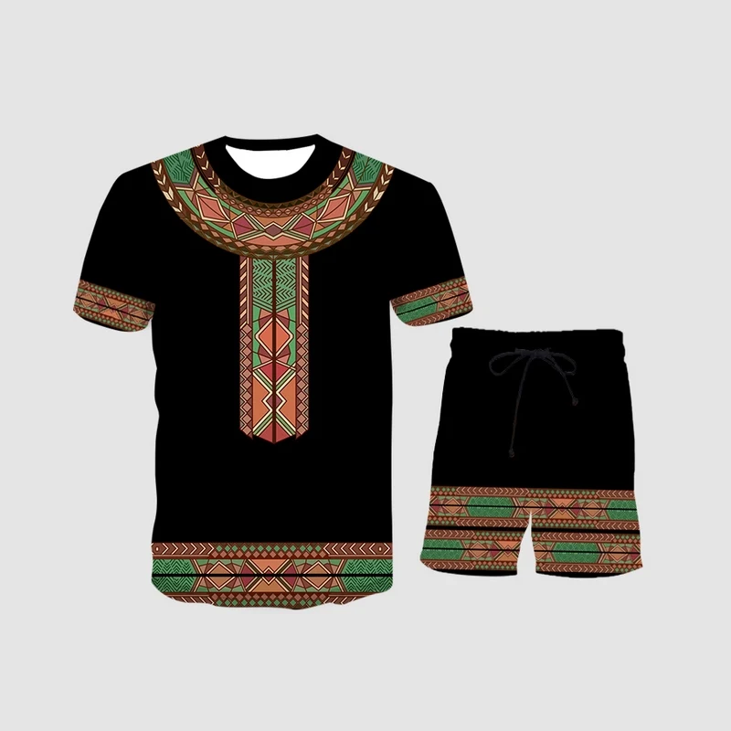 

2021 New Men's Cool Short-sleeved T-shirt Suit 3d Printing Two-piece Fashion Casual Breathable Sportswear