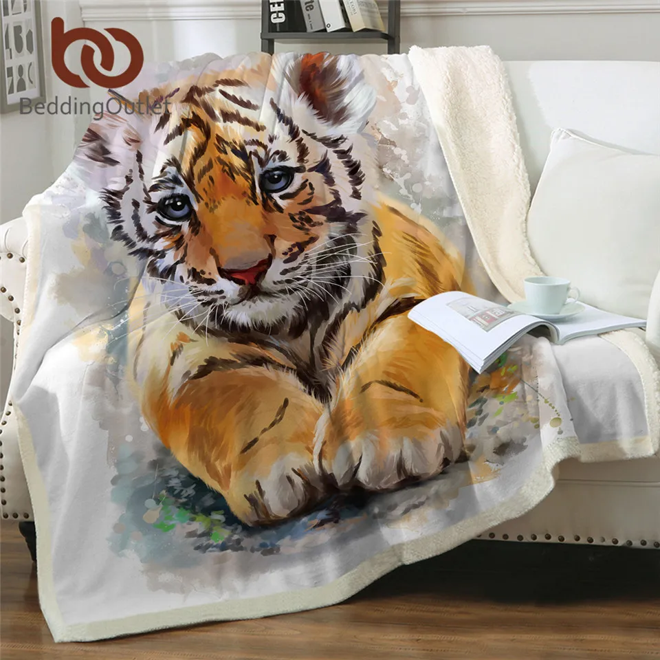 BeddingOutlet Tiger Baby Blankets For Beds Watercolor Plush Blanket Wild Animal Custom Blanket White Cobertor Luxury Bedding