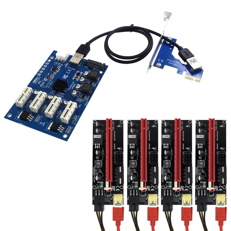

Комплект переходных карт 009S PCI-E, PCIe 1X до 16X, адаптер с 1 на 4 порта USB 3,0, 5 Гбит/с, расширенный кабель для майнинга биткоинов