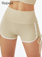 taygaga women shorts pleated straps slim fit sports shorts elastic pack hip pants fitness shorts high strength yoga shorts women