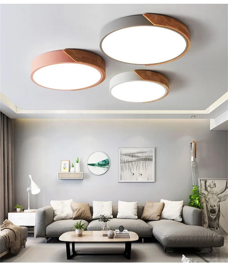 

Modern LED colorful round wood & metal cover ceiling lights kitchen living room bedroom study corridor hotel room home fixture