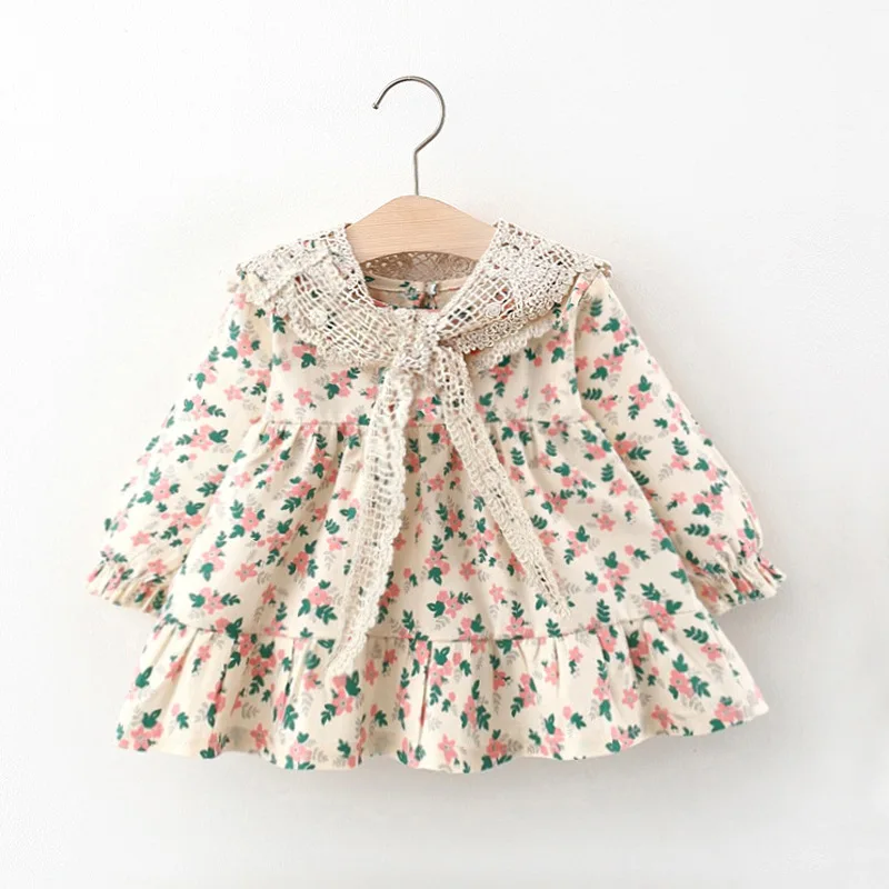 

Детское хлопковое платье с длинным рукавом, с цветочным принтом