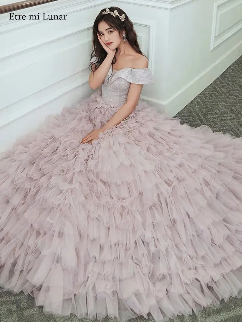 

Женское вечернее платье с открытыми плечами, розовое ТРАПЕЦИЕВИДНОЕ кружевное платье ручной работы в несколько рядов, BLE40829, 2020