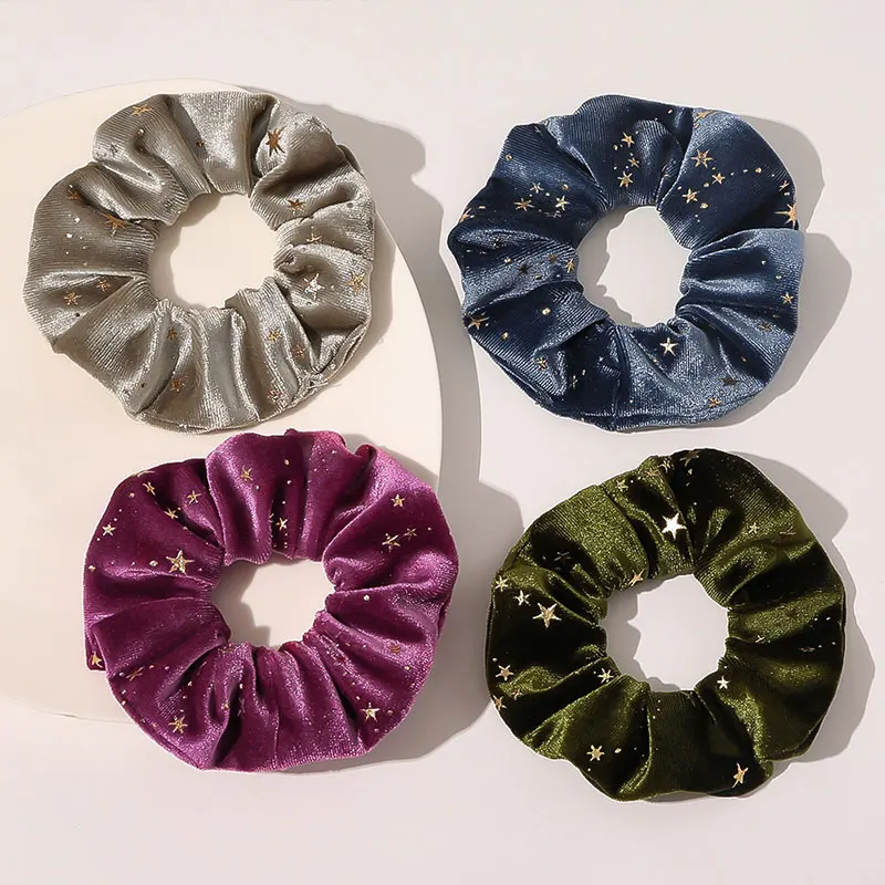 

Women Velvet Scrunchie Fashion Elastic Hair Bands Golden Stars Hair Ties for Girls Ponytail Hair Accessories Elegant Headwear