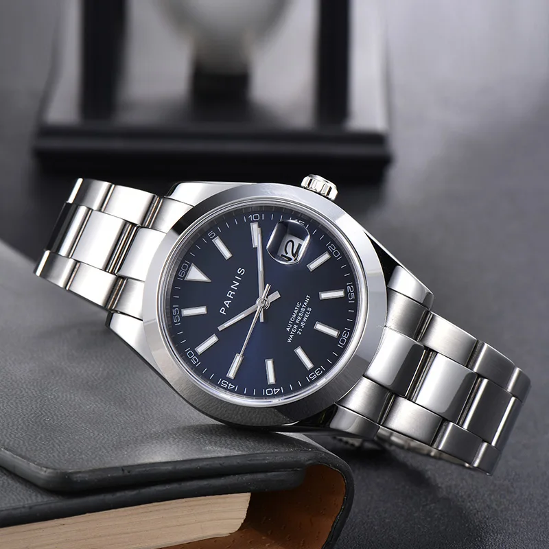 

Модные мужские часы Parnis 39,5 мм с синим циферблатом Miyota 8215 автоматические механические мужские часы с календарем Мужские часы 2020 коробка