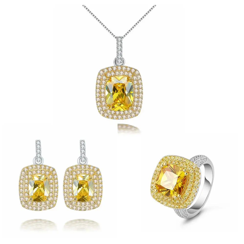 

Комплект ювелирных изделий, кольцо и серьги из белого золота Настоящее серебро цитрин пробы