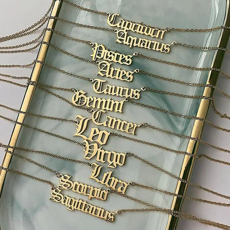

Ornament Fashion Creative Twelve Constellation Necklace Vintage English Letter Necklace Gift Men Women Long Fashion Jewelry