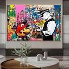 Постер Бэнкси уличный граффити художественные картины на холсте Абстрактная Марио и КОП печать Настенная картина для гостиной украшение для дома