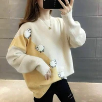 Cartoon Cute Sheep Pattern Sweater Winter Autumn Knitted Sweaters Japanese Kawaii Sheep Design Pullover Jumper Tops Streetwear