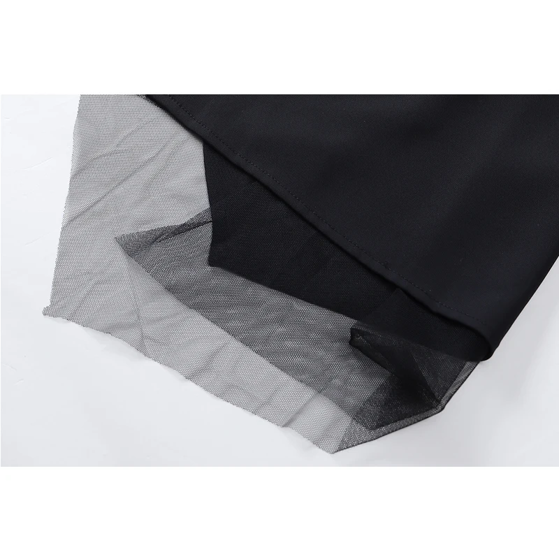 

Mesh Spliced High Waist Fluffy Skirts Clothes Women Streetwear Fashion Single Breasted Design Harajuku Skirts 2021 Tide Buttoms
