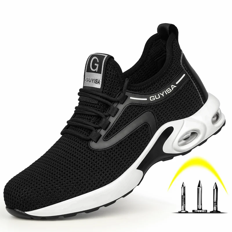 

New Cushion Men Safety Shoes Lightweight Steel Toe Anti Smashing Work Shoes Footwear Breathable Mesh Sneakers Industry Boots