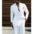 Новинка 2021, модные мужские костюмы, белый облегающий свадебный смокинг для жениха, 2 предмета, повседневный стиль, пиджак и брюки, мужской костюм