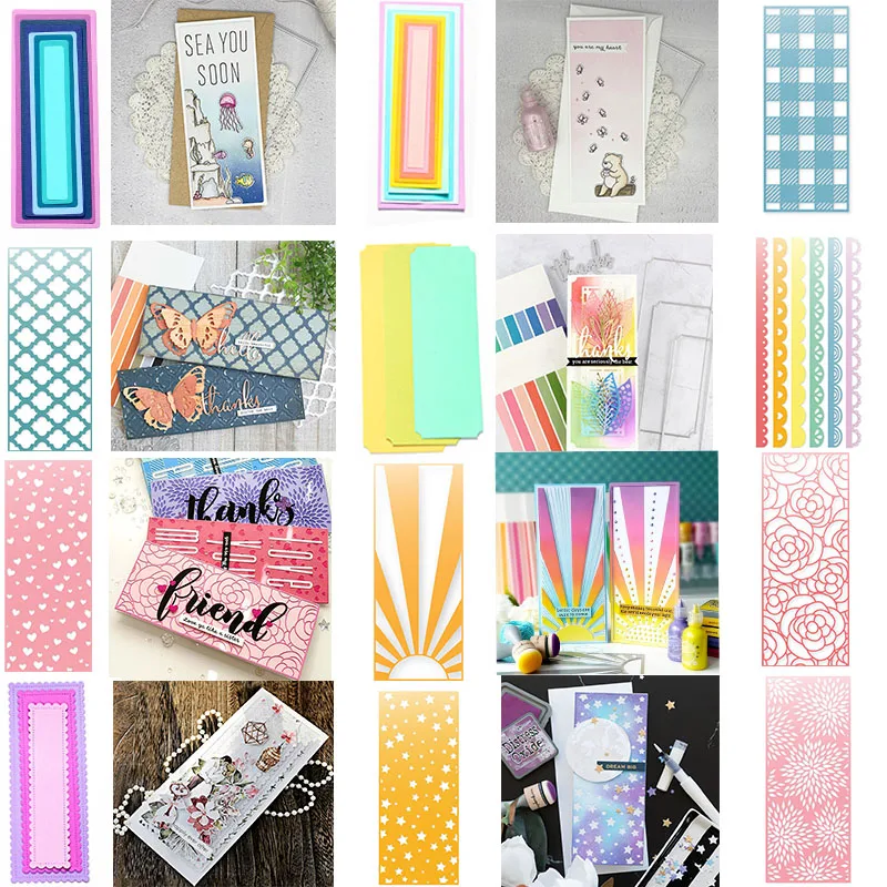 Slimline Sunshine Rose Hearts Stars Borders прямоугольники для резки металла DIY бумажные карточки