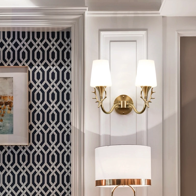 Настенный светильник Jmzm с медными рогами простой прикроватный для спальни