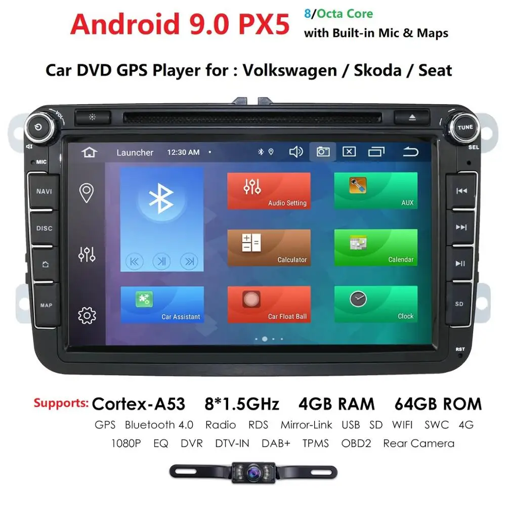 2DIN android 9,0 OctaCore 4G+ 64G Автомобильный dvd Аудио мультимедиа для Volkswagen VW Golf beetle passat CC EOS jetta polo Skoda/Seat/Leon