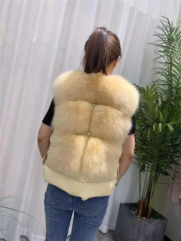 Rf1999 милый короткий Стильный меховой жилет из натурального Лисьего меха жилет без рукавов из натурального меха женский жилет